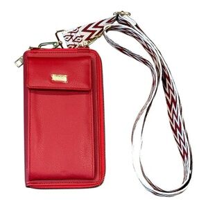 Beya cherry red leather crossbody wallet with a chic strap